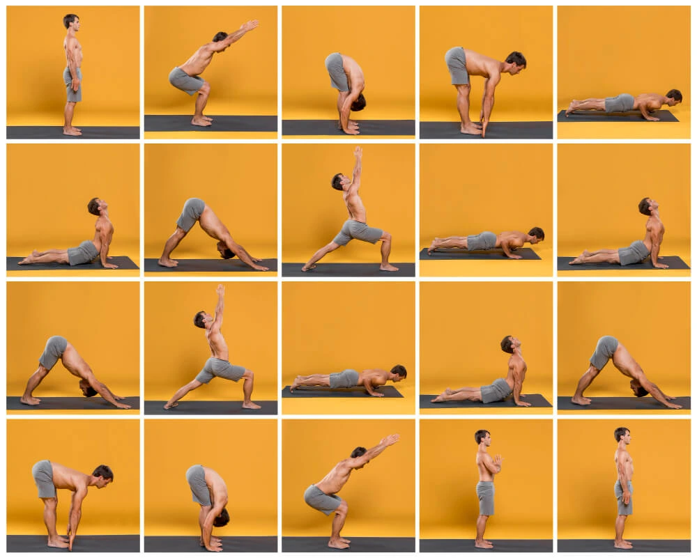 young man doing yoga poses-collage